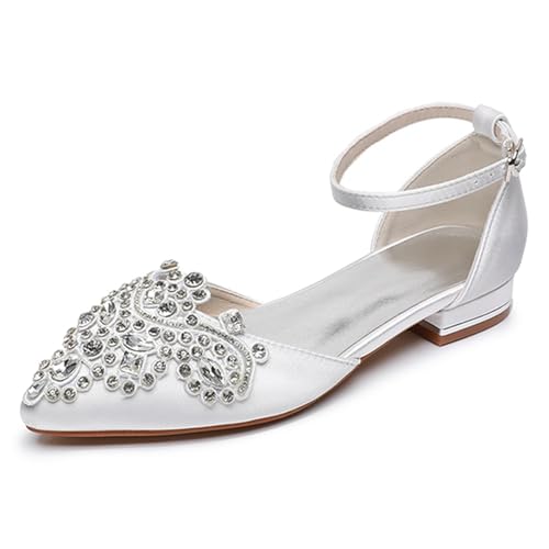 Damen Brautschuhe, 2 CM Temperament Strass Perlen Prinzessin Sandalen, Hochzeit, Party, Geburtstag, Abend, Alltag, Büro, Brautpumps, 36 EU,White von AERXHF