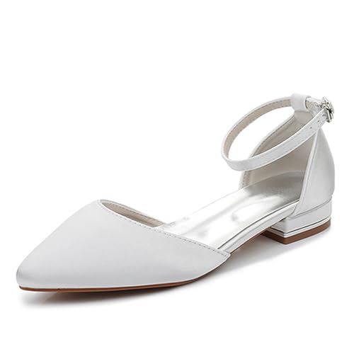 Damen Brautschuhe, 2 CM einfache einfarbige Prinzessinnen-Sandalen aus Satin, Hochzeit, Party, Geburtstag, Abend, Alltag, Büro, Brautpumps, 35 EU,Ivory von AERXHF