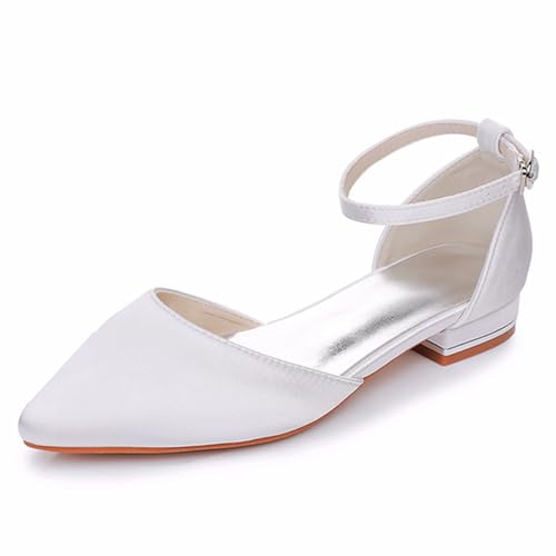 Damen Brautschuhe, 2 CM einfache einfarbige Prinzessinnen-Sandalen aus Satin, Hochzeit, Party, Geburtstag, Abend, Alltag, Büro, Brautpumps, 35 EU,White von AERXHF