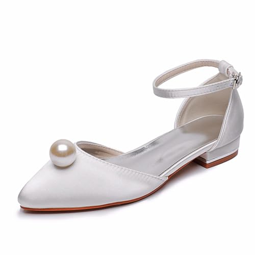 Damen Brautschuhe, 2 CM elegante Satinperlen Prinzessin Sandalen, Hochzeit, Party, Geburtstag, Abend, Alltag, Büro, Brautpumps, 36 EU,Ivory von AERXHF