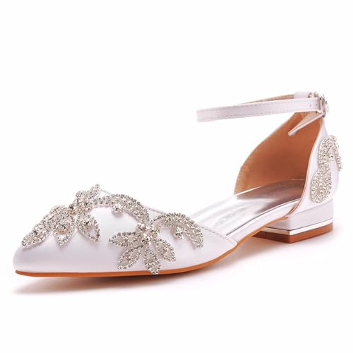 Damen Brautschuhe, 2 CM glänzende Strassblumen Prinzessin Sandalen, Hochzeit, Party, Geburtstag, Abend, Alltag, Büro, Brautpumps, 35 EU,White von AERXHF