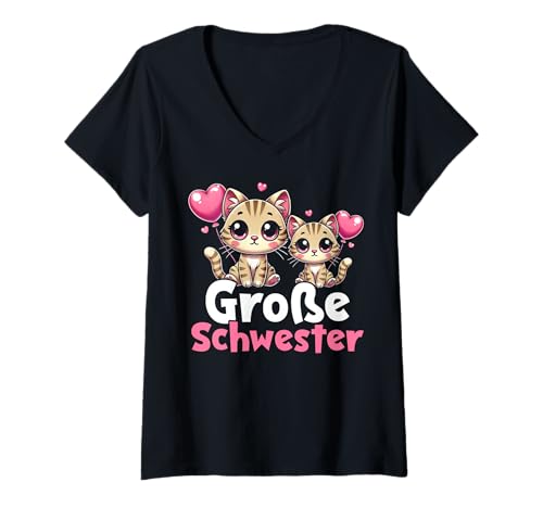 Damen Große Schwester Katzenliebhaber Älteres Baby Geschwister T-Shirt mit V-Ausschnitt Damen Große Schwester Katzenliebhaber Älteres Baby Geschwister T-Shirt mit V-Ausschnitt von Ältere Schwester in spe Süße Katze Neue Schwester