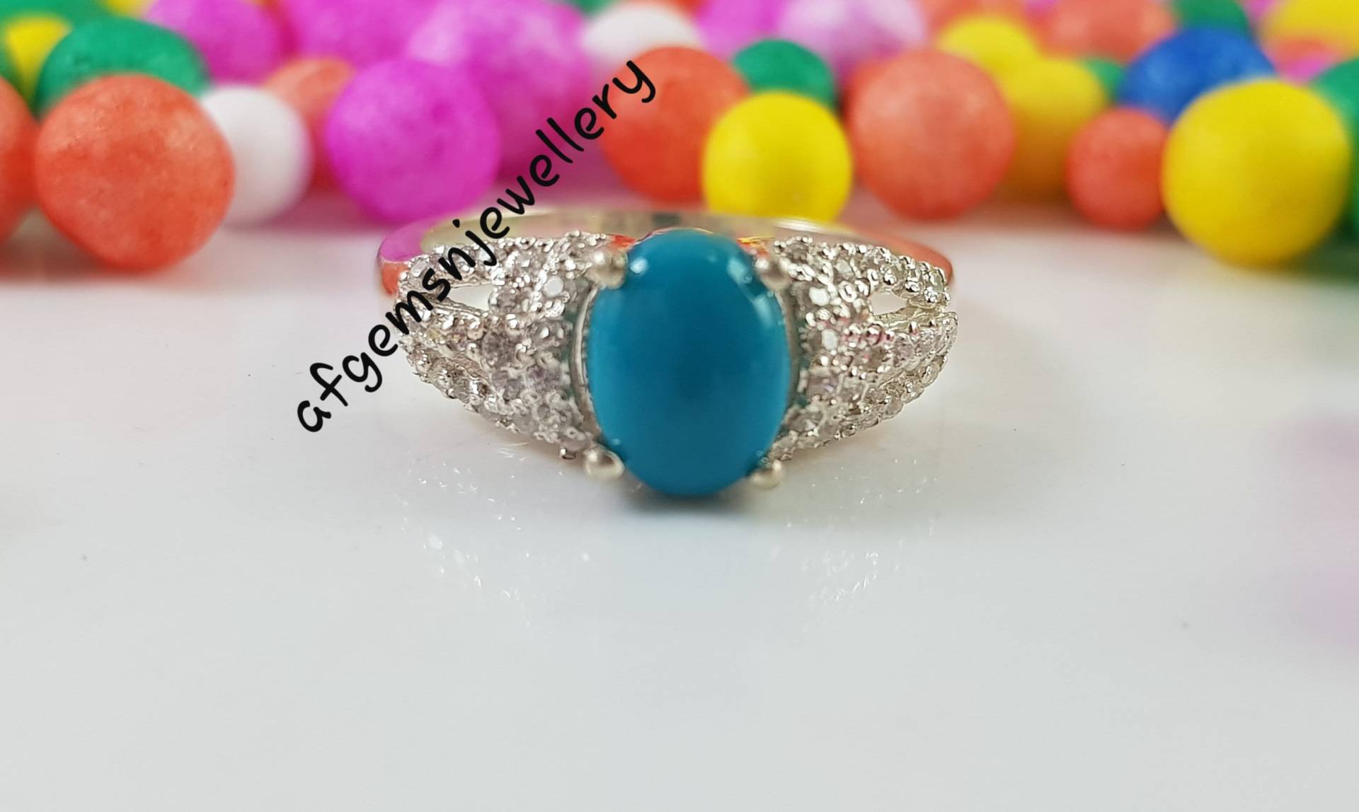 Echte Türkis Silber Ring, 925 Sterling Echt Blau Edelstein Oval Ring Damen Schmuck von AFGEMSNJEWELLERY