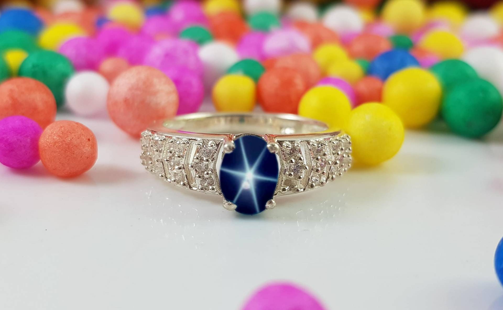 Echter Lindy Blauer Stern Ring Für Frauen Saphir in 925 Sterling Silber von AFGEMSNJEWELLERY