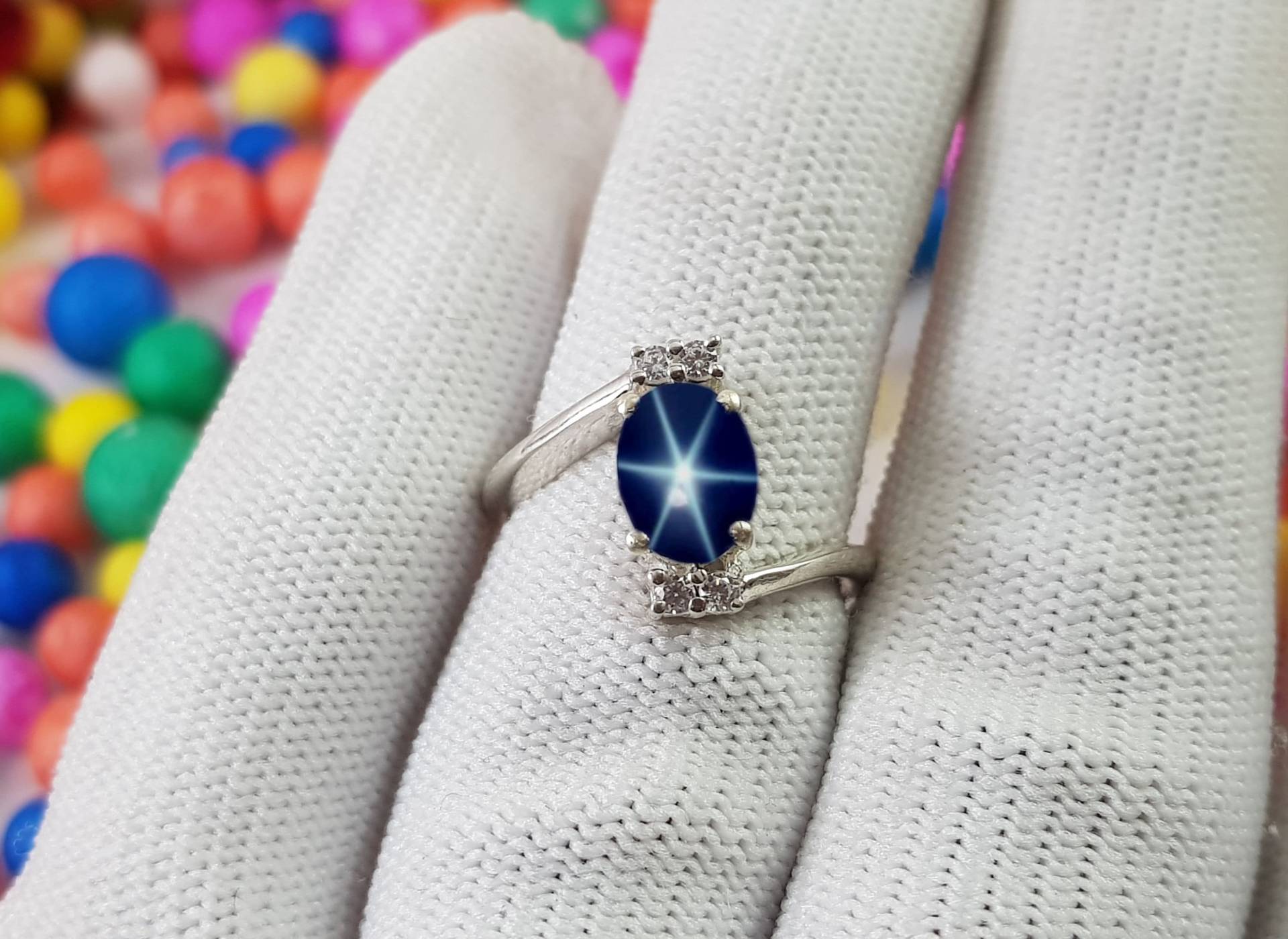 Echter Saphir Blauer Sternring Aus 925 Sterling Silber 68mm Lindy Blue Star Ring Für Damen von AFGEMSNJEWELLERY