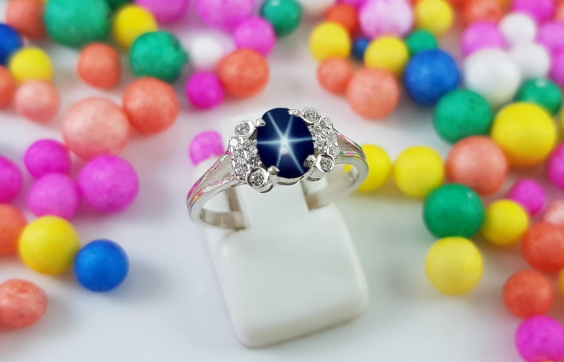 Echter Saphir Stern Ring in 925 Sterling Silber 75mm Lindy Blue Für Damen von AFGEMSNJEWELLERY