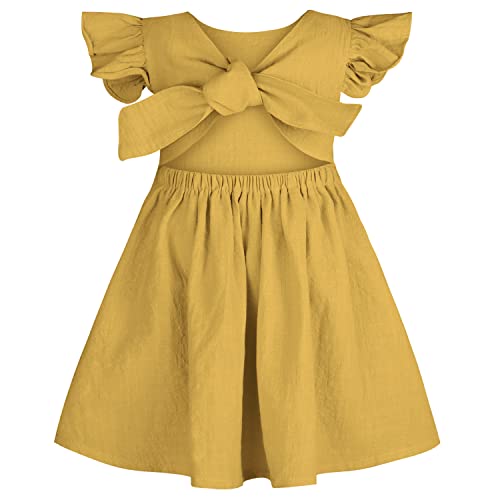 AGQT Baby Kleinkind Mädchen Sommerkleid Rüschen Halfter Ärmelloses Strandkleid Mit Bogen Sommer Strandpartykleider Gelb Größ 2-3 Jahre von AGQT