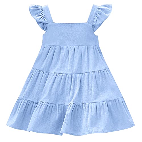 AGQT Baby Mädchen Sommerkleidkleid Casual Rüschen Ärmel Freizeitkleid Prinzessin Strandparty Kleid Blau Größe 6-12 Monate von AGQT