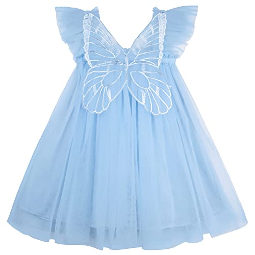 AGQT Baby Mädchen Tüll Tutu Kleid Ärmellos Schmetterling Rücken Prinzessin Kleid Blume Mädchen Kleider Hochzeit Geburtstag Partykleid Taufkleid Hellblau Größe 6-12 Monate von AGQT