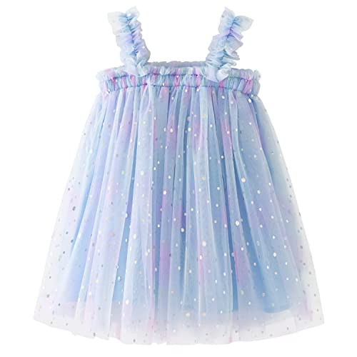 AGQT Baby Mädchen Tütü Kleid Ärmellos Prinzessin Tüllkleid Polka Dot Casual Sommerkleid Partykleid Geburtstag Pailletten-Dot-Light Blau Größe 6-12 Monate von AGQT