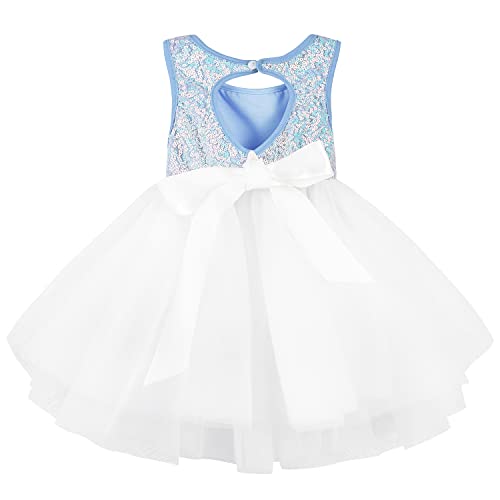 AGQT Baby Mädchen Tutu Tüll Kleid Ärmelloses Partykleid Kleid Prinzessin Pailletten Blumenmädchen Kleid Hellblau 6-12 Monate von AGQT