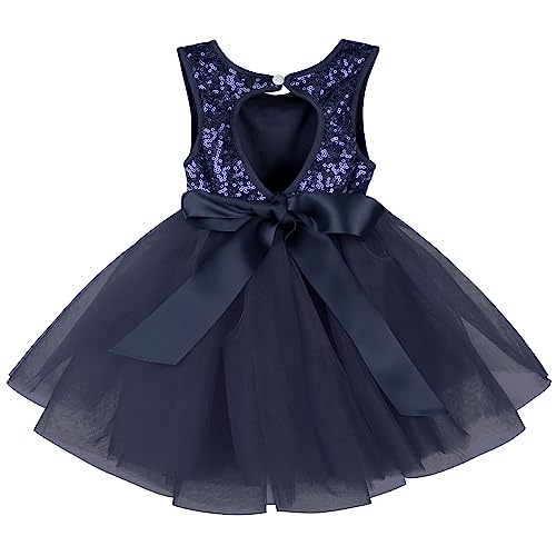 AGQT Baby Mädchen Tutu Tüll Kleid Ärmelloses Taufkleid Partykleid Kleid Prinzessin Pailletten Blumenmädchen Kleid Dunkelblau Paillettenbesetzte Gaze 3-6 Monate von AGQT