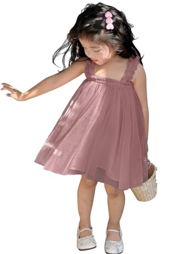 AGQT Baby Mädchen Tüll Kleid,Infant Partykleid Ärmelloses Tutu Geburtstag Kleid Rosa-Spitze Blumenmädchen Kleid,Größe 9-12 Monate von AGQT