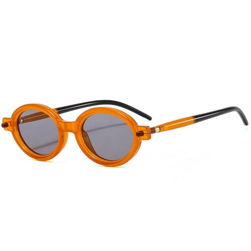 AGRIEVE Beliebte modische kleine ovale Sonnenbrille für Damen, Retro, klare Ozeanlinse, Herren, Punk-Nieten, Sonnenbrille, UV400, Orange Hellgrau, Einheitsgröße von AGRIEVE