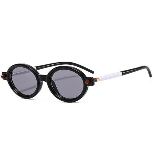 AGRIEVE Beliebte modische kleine ovale Sonnenbrille für Damen, Retro, klare Ozeanlinse, Herren, Punk-Nieten, Sonnenbrille, UV400, Schwarz, Hellgrau, Einheitsgröße von AGRIEVE