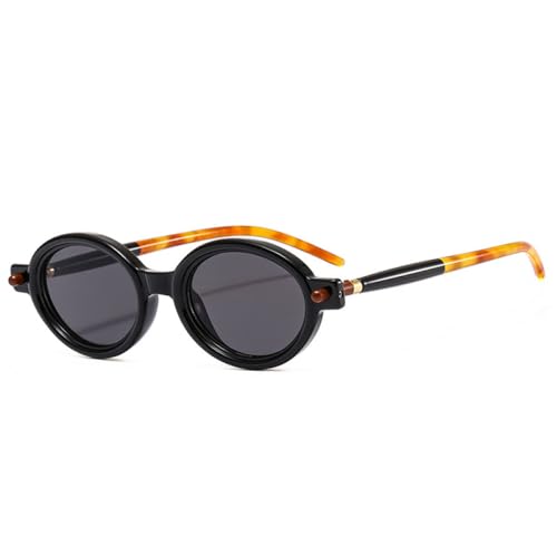 AGRIEVE Beliebte modische kleine ovale Sonnenbrille für Damen, Retro, klare Ozeanlinse, Herren, Punk-Nieten, Sonnenbrille, UV400, Schwarzgrau, Einheitsgröße von AGRIEVE