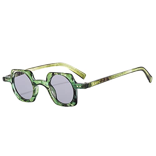 AGRIEVE Beliebte modische kleine quadratische Sonnenbrille für Damen, Retro-Punk-Stil, UV400, runde, klare Ozeanlinse, Nieten, Sonnenbrille, Grün, Muster grau, Einheitsgröße von AGRIEVE