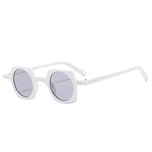 AGRIEVE Beliebte modische kleine quadratische Sonnenbrille für Damen, Retro-Punk-Stil, UV400, runde, klare Ozeanlinse, Nieten, Sonnenbrille, Weiß, Hellgrau, Einheitsgröße von AGRIEVE