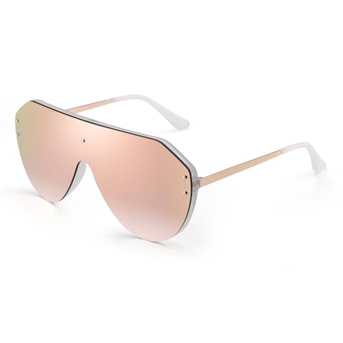 AGRIEVE Damen Herren Shield Sonnenbrille, übergroße Spiegel-Sonnenbrille für Damen und Herren, UV400, transparentes Rosa, Einheitsgröße von AGRIEVE