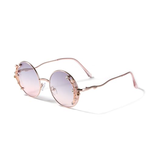 AGRIEVE Diamant-Luxus-Sonnenbrille, runde Perle, für Herren und Damen, modische Farbtöne, UV400, Vintage-Brille, C1Grau, Rosa, Einheitsgröße von AGRIEVE