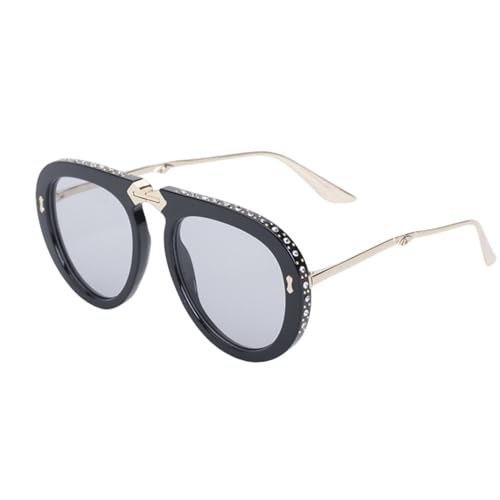 AGRIEVE Diamond Damen-Sonnenbrille mit faltbarem Rahmen, für Damen und Herren, luxuriös, Strass, modische Brillen, weiblich, UV400-Brille, Schwarz, Hellgrau, Einheitsgröße von AGRIEVE