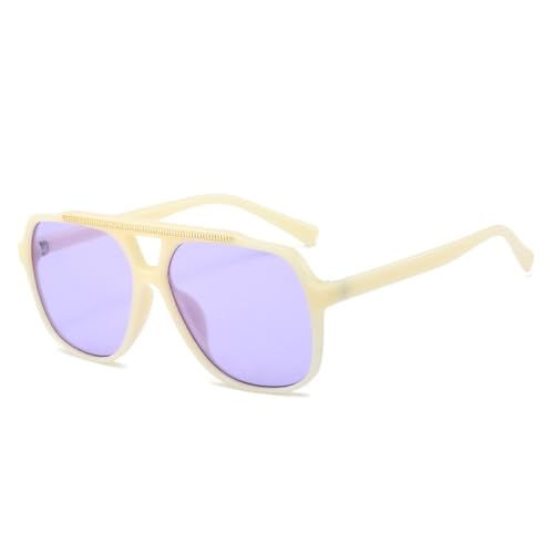 AGRIEVE Double Bridges Damen Quadratische Sonnenbrille, modisch, klare Ozean-Farbverlaufsgläser, Brillenschirme, UV400, Herren-Sonnenbrille, Beige-Lila, Einheitsgröße von AGRIEVE