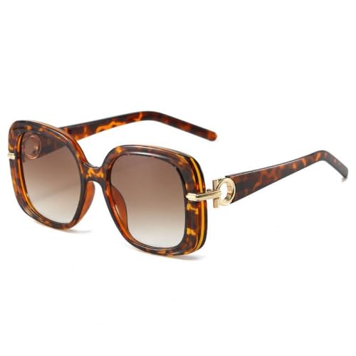 AGRIEVE Gradient Square Damen Super High Grade Sonnenbrille Mode Damen Metall Scharnier Brille Spiegel UV400,Leopard,Einheitsgröße von AGRIEVE