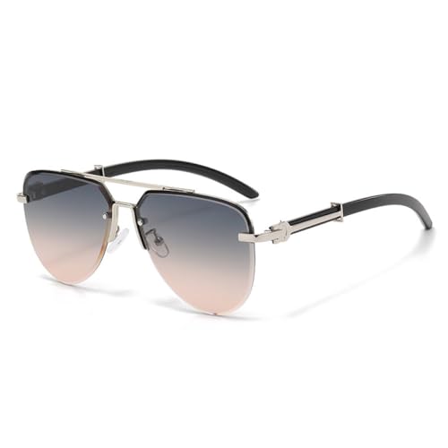 AGRIEVE Halbrahmen-Brille mit geschliffenen Kanten, für Damen, Outdoor, Autofahren, Angeln, Punk-Metall-Sonnenbrille für Herren, UV400, Silber, Grau, Braun, wie auf dem Bild zu sehen von AGRIEVE