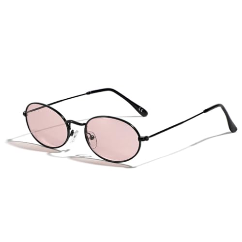 AGRIEVE Klassische Retro-Sonnenbrille mit ovalem Metallrahmen für Damen, modische Gelb-Lila-Töne, UV400-Schutz, trendige Sonnenbrille für Herren, Schwarz, Hellrosa, Einheitsgröße von AGRIEVE