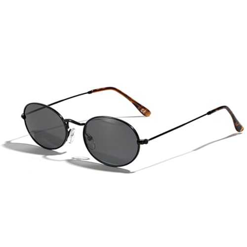 AGRIEVE Klassische Retro-Sonnenbrille mit ovalem Metallrahmen für Damen, modische Gelb-Lila-Töne, UV400-Schutz, trendige Sonnenbrille für Herren, Schwarz-Grau, Einheitsgröße von AGRIEVE