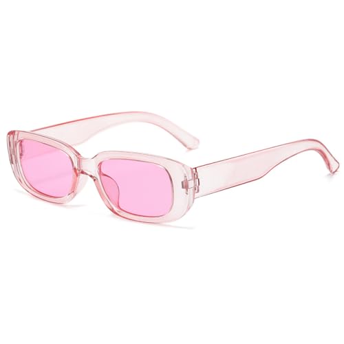 AGRIEVE Kleine Sonnenbrille mit rechteckigem Rahmen für Damen und Herren, durchsichtige Bonbonfarben, modische Sonnenbrille, Vintage-Outdoor-Brille, UV400, transparent, pink, Einheitsgröße von AGRIEVE