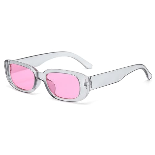 AGRIEVE Kleine Sonnenbrille mit rechteckigem Rahmen für Damen und Herren, klare Bonbonfarbe, modische Sonnenbrille, Vintage, Outdoor-Brille, UV400, grau-pink, Einheitsgröße von AGRIEVE