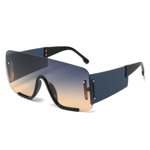 AGRIEVE Luxuriöse Halbrahmen-Sonnenbrille für Damen und Herren, trendige Punk-Sonnenbrille mit übergroßer, flacher Oberseite, Vintage-Sonnenbrille, Schwarz, Grau, Gelb, Einheitsgröße von AGRIEVE