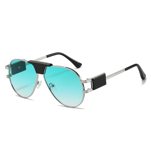 AGRIEVE Luxuriöse Sonnenbrille für Herren, zum Autofahren, Sonnenbrille für Männer und Frauen, Vintage, schwarze Sonnenbrille, UV400, Silbergrün, Einheitsgröße von AGRIEVE