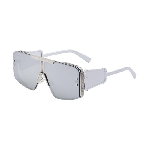 AGRIEVE Luxuriöse übergroße Sonnenbrille mit großem Rahmen für Damen und Herren, Vintage-Sonnenbrille, beliebte Metall-Punk-Brille mit flachem Oberteil, Silber, Einheitsgröße von AGRIEVE
