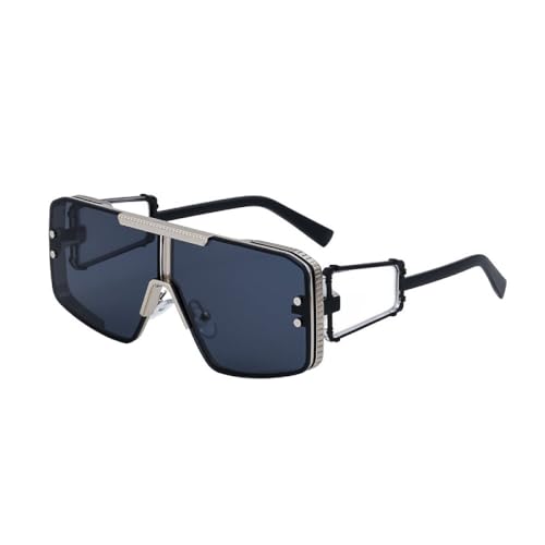 AGRIEVE Luxuriöse übergroße Sonnenbrille mit großem Rahmen für Damen und Herren, Vintage-Sonnenbrille, beliebte Metall-Punk-Brille mit flachem Oberteil, Silber, Schwarz, Einheitsgröße von AGRIEVE