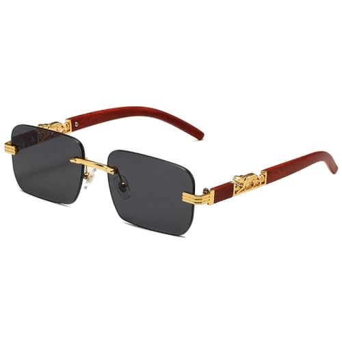 AGRIEVE Metall Leopard Randlose Rechteck Vintage Sonnenbrille Für Männer Mode Getönte Gläser Frauen Gradienten Brillen UV400,Grau,Einheitsgröße von AGRIEVE