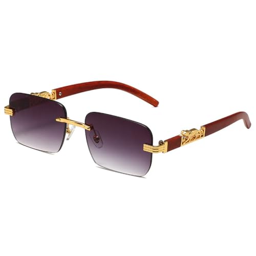 AGRIEVE Metall Leopard Randlose Rechteck Vintage Sonnenbrille für Männer Mode getönte Brille Frauen Farbverlauf Brillen UV400, Farbverlauf grau, Einheitsgröße von AGRIEVE