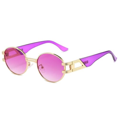 AGRIEVE Metall Vintage Punk Stil Sonnenbrille Männer Retro Runde Punk Frauen Sonnenbrille Mode Brillen, Farbverlauf Lila, Einheitsgröße von AGRIEVE