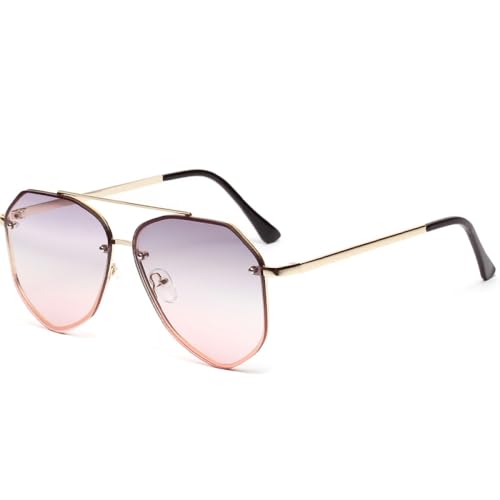 AGRIEVE Mode Legierung Männer Frauen Retro Sonnenbrille Luxus Metall Vintage Spiegel Männliche Sonnenbrille UV400,Grau Rosa,Einheitsgröße von AGRIEVE