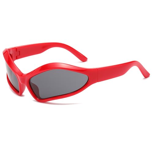 AGRIEVE Mode Persönlichkeit Oval Farbblock Sonnenbrille Hip Hop Konkaven Stil Sonnenbrille Mode Trend Brillen, Rot Schwarz, Einheitsgröße von AGRIEVE
