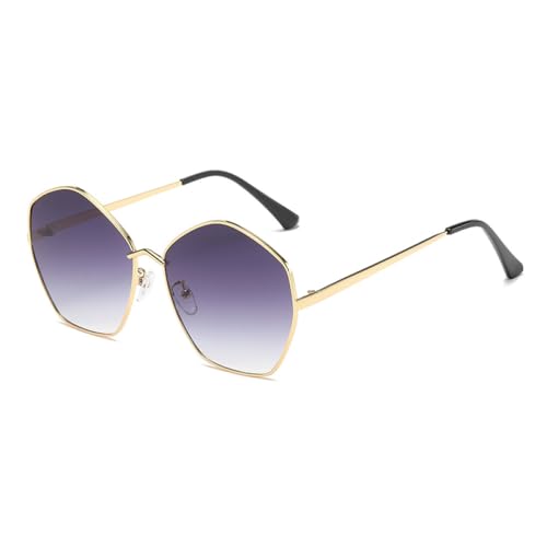 AGRIEVE Modische, polygonale, minimalistische Sonnenbrille mit Sonnenschutz im Retro-Stil, unregelmäßiger Metallrahmen, Sonnenbrille für Damen, Gold, Farbverlauf, Grau, Einheitsgröße von AGRIEVE