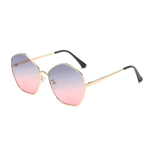 AGRIEVE Modische, polygonale, minimalistische Sonnenbrille mit Sonnenschutz im Retro-Stil, unregelmäßiger Metallrahmen, Sonnenbrille für Damen, Gold, Grau, Rosa, Einheitsgröße von AGRIEVE