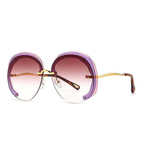 AGRIEVE Modische, übergroße, randlose, runde Sonnenbrille für Damen, klare, ozeanblaue Verlaufsgläser, UV400-Schutz, trendige Sonnenbrille für Herren, Pink Purple Tea, Einheitsgröße von AGRIEVE