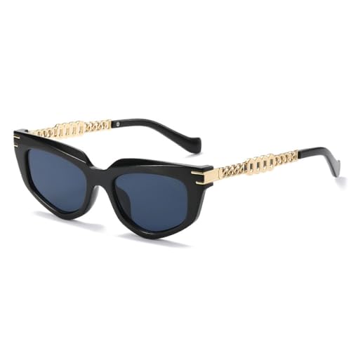 AGRIEVE Modische Polygon-Cat-Eye-Sonnenbrille für Damen, Luxus-Sonnenbrille, modischer Farbverlauf, UV400, einzigartige Sonnenbrille mit Metallkettenbeinen, Schwarz/Grau, Einheitsgröße von AGRIEVE