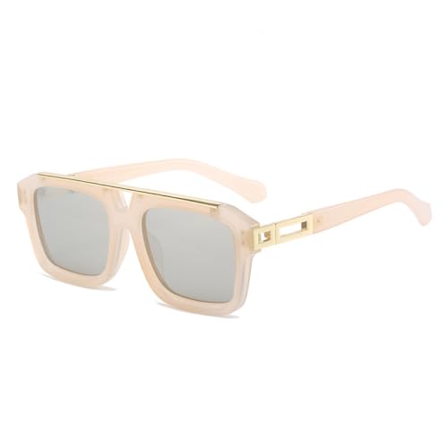 AGRIEVE Modische Sonnenbrille mit Doppelsteg für Damen, quadratisch, Retro, Jelly-Farbe, Punk-Stil, Herren-Sonnenbrille, UV400, Champagner-Silber, Einheitsgröße von AGRIEVE