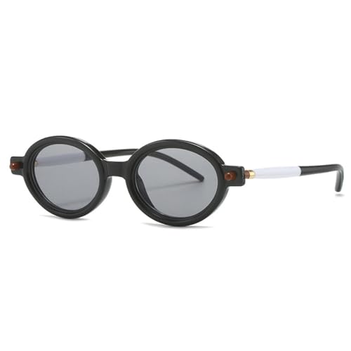AGRIEVE Modische ovale Sonnenbrille für Damen, UV400, Retro, zweifarbig, trendige Sonnenbrille für Herren, Nieten, Schwarz, Hellgrau, Einheitsgröße von AGRIEVE