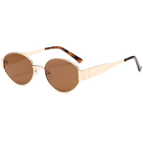 AGRIEVE Modische ovale Sonnenbrille für Damen und Herren, luxuriös, klassisch, Vintage, kleine Retro-Sonnenbrille mit Metallrahmen, UV400-Schutz, C5, Einheitsgröße von AGRIEVE