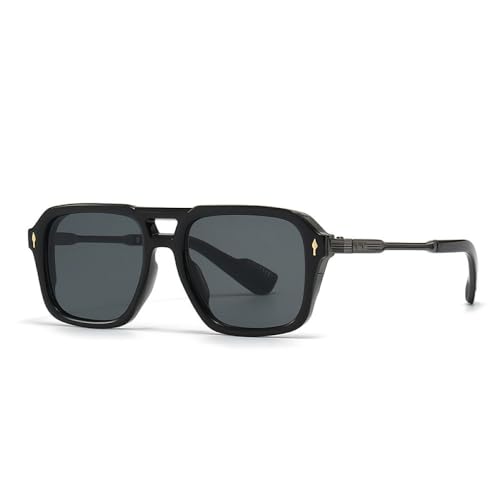 AGRIEVE Modische quadratische Sonnenbrille, Retro-Nieten, Doppelsteg, Herren, Punk, Farbverlaufsbrille, Vintage, rechteckig, Damen-Sonnenbrille, trendig, UV400, AllBlack Grey, Einheitsgröße von AGRIEVE