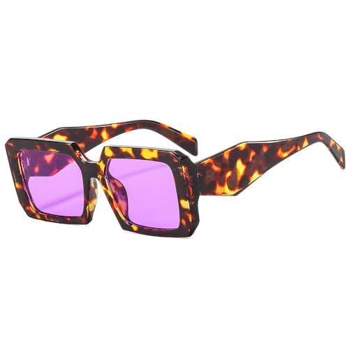 AGRIEVE Modische quadratische Sonnenbrille für Damen und Herren, Retro, übergroßer Rahmen, luxuriöse Sonnenbrille, trendige Sonnenbrillen, UV400, für Damen, Leoparden-Lila, Einheitsgröße von AGRIEVE